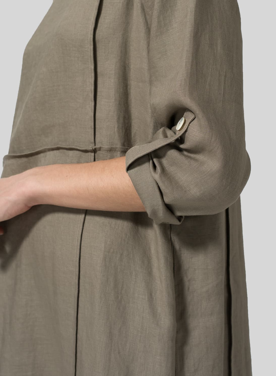 DARK KHAKI LINEN LONG SLEEVE DRESS