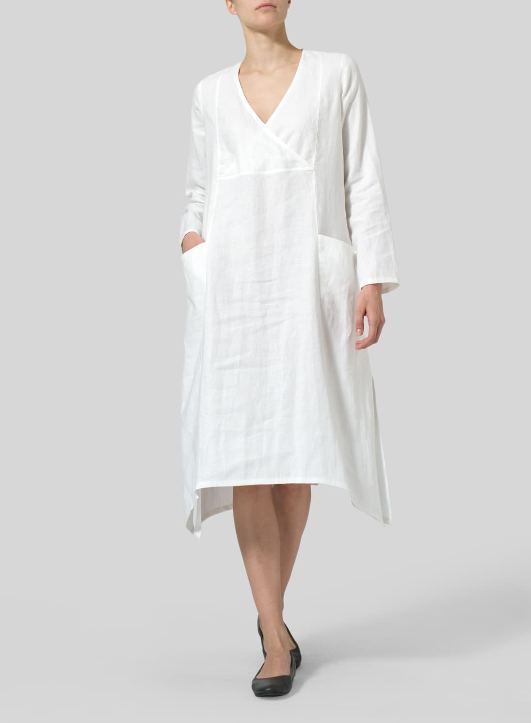 WHITE LINEN WRAP DRESS