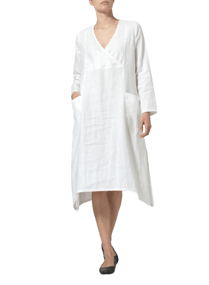 WHITE LINEN WRAP DRESS
