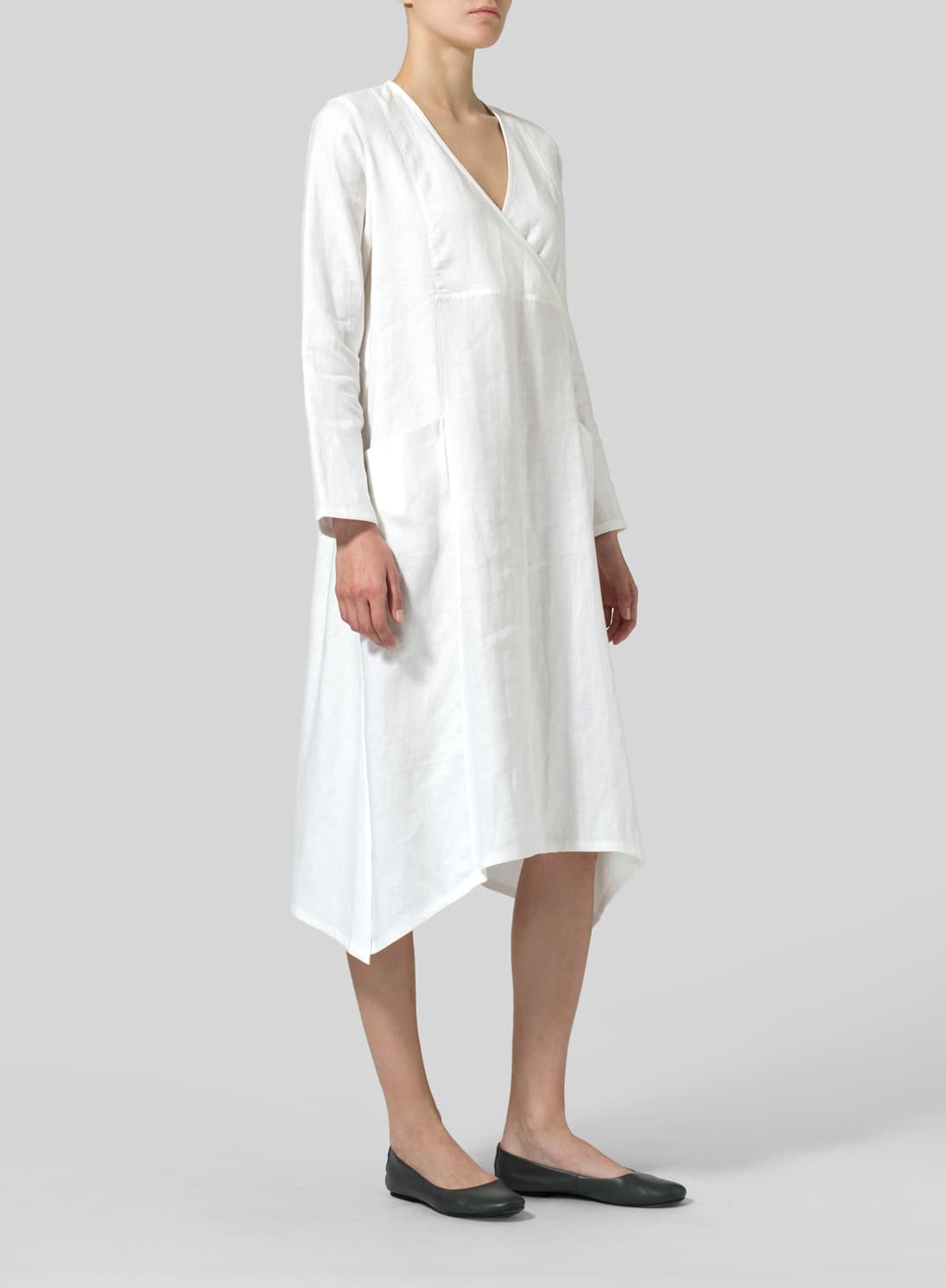 WHITE LINEN WRAP DRESS