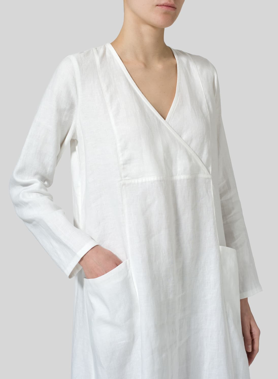 WHITE LINEN WRAP DRESS