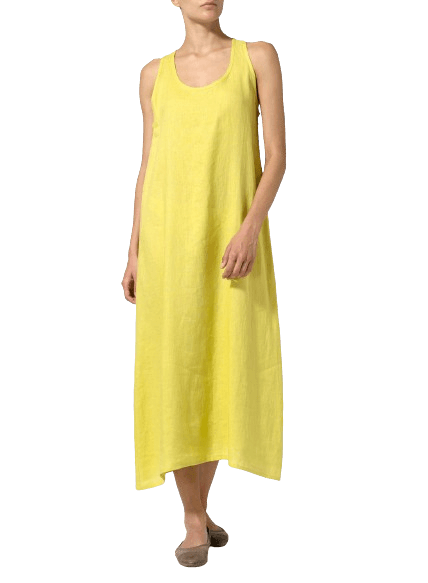 YELLOW LINEN DIPPED HEM MAXI DRESS