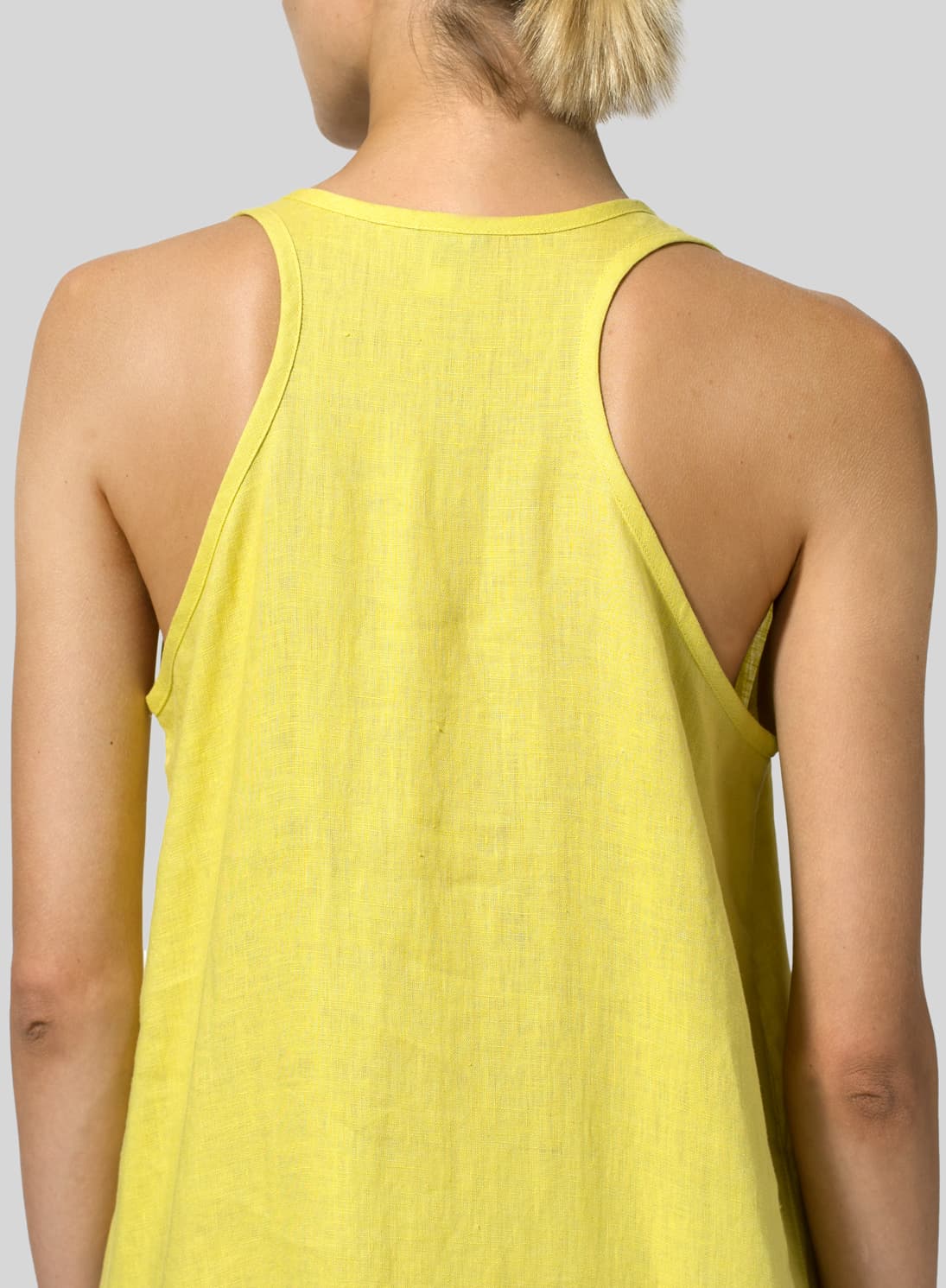 YELLOW LINEN DIPPED HEM MAXI DRESS