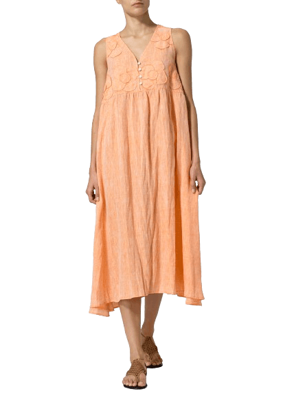 SUN ORANGE LINEN SLEEVELESS A LINE LONG DRESS