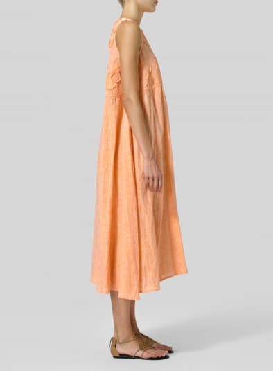 SUN ORANGE LINEN SLEEVELESS A LINE LONG DRESS