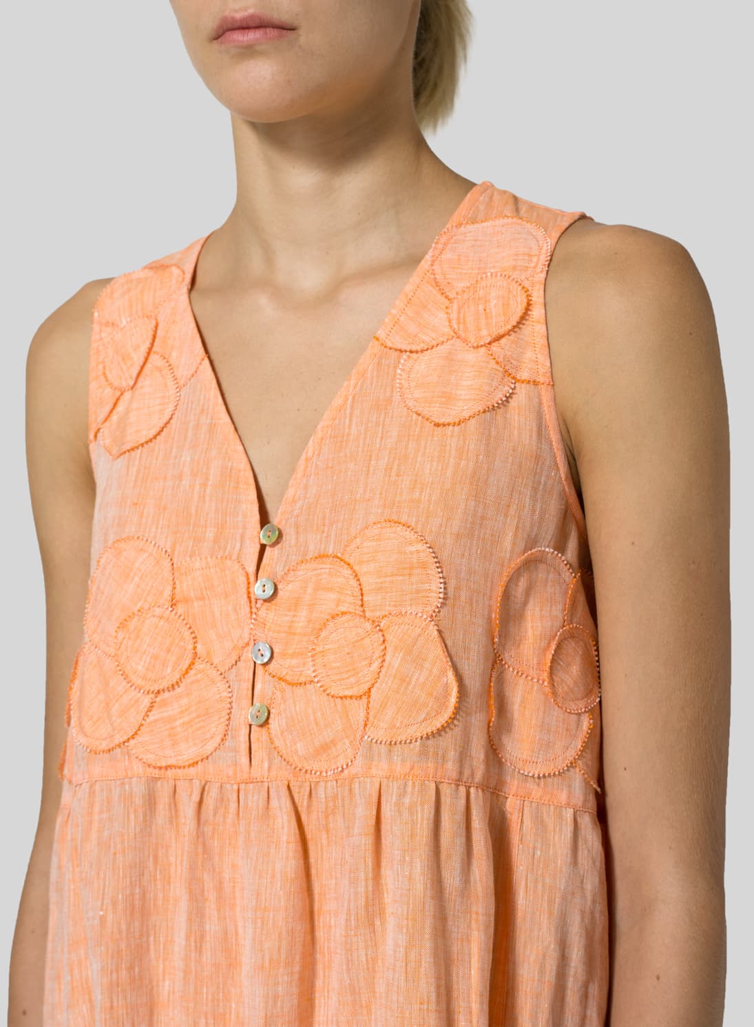 SUN ORANGE LINEN SLEEVELESS A LINE LONG DRESS