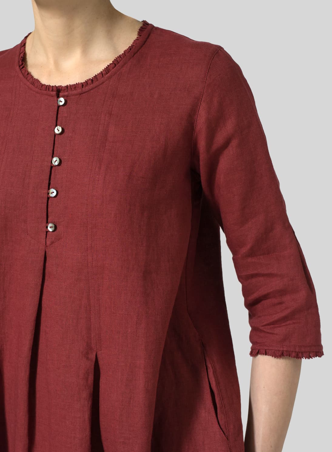 BURGANDY LINEN EMBROIDERED HEMLINE DRESS