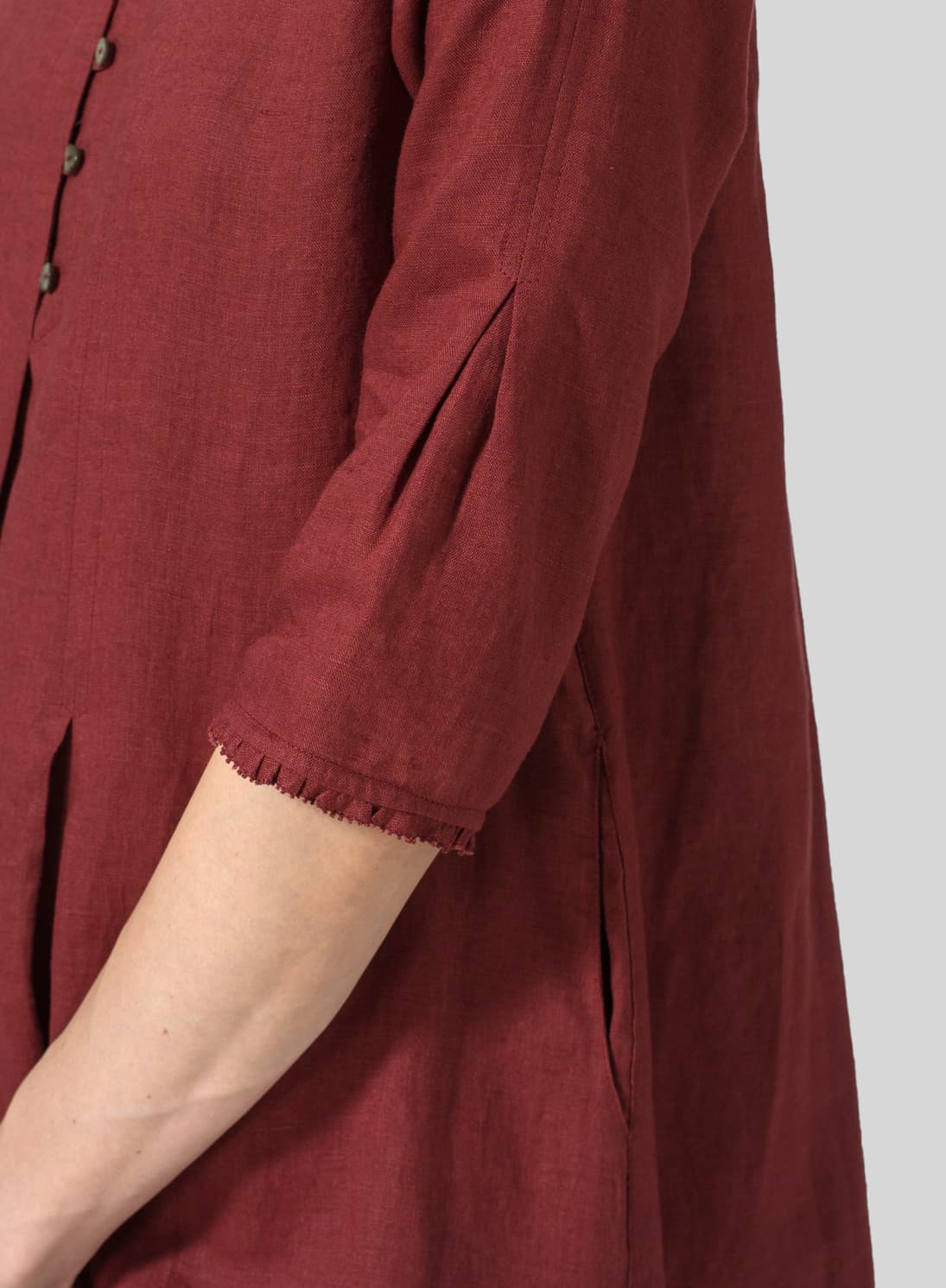 BURGANDY LINEN EMBROIDERED HEMLINE DRESS
