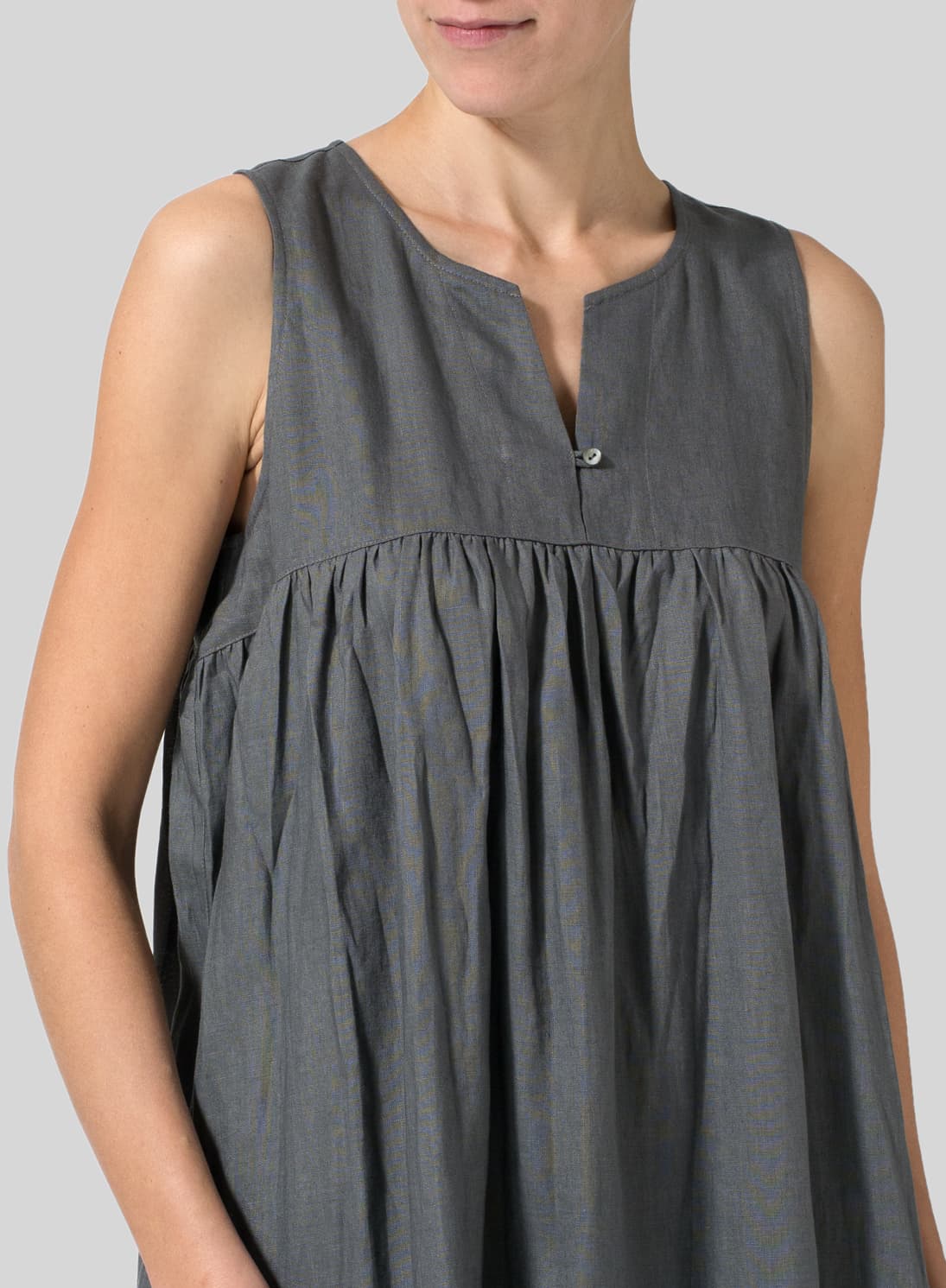 DARK GREY LINEN SLEEVELESS PLEATED MAXI DRESS