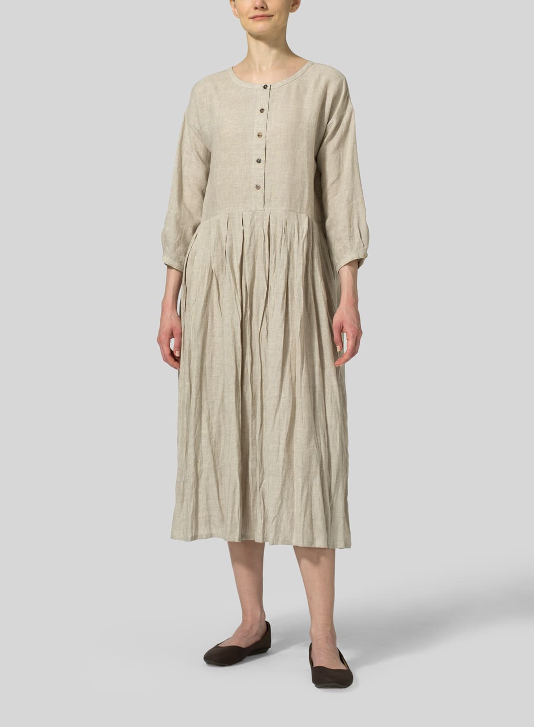 OAT LINEN PLEATED LOOSE LONG DRESS