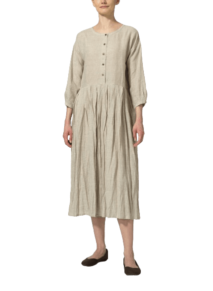 OAT LINEN PLEATED LOOSE LONG DRESS