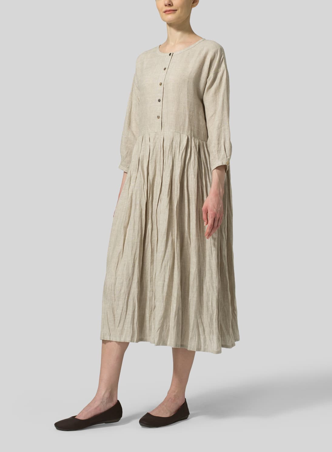 OAT LINEN PLEATED LOOSE LONG DRESS