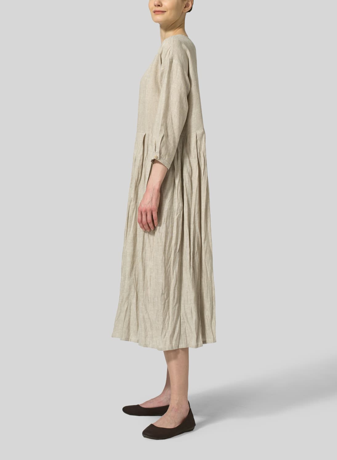 OAT LINEN PLEATED LOOSE LONG DRESS