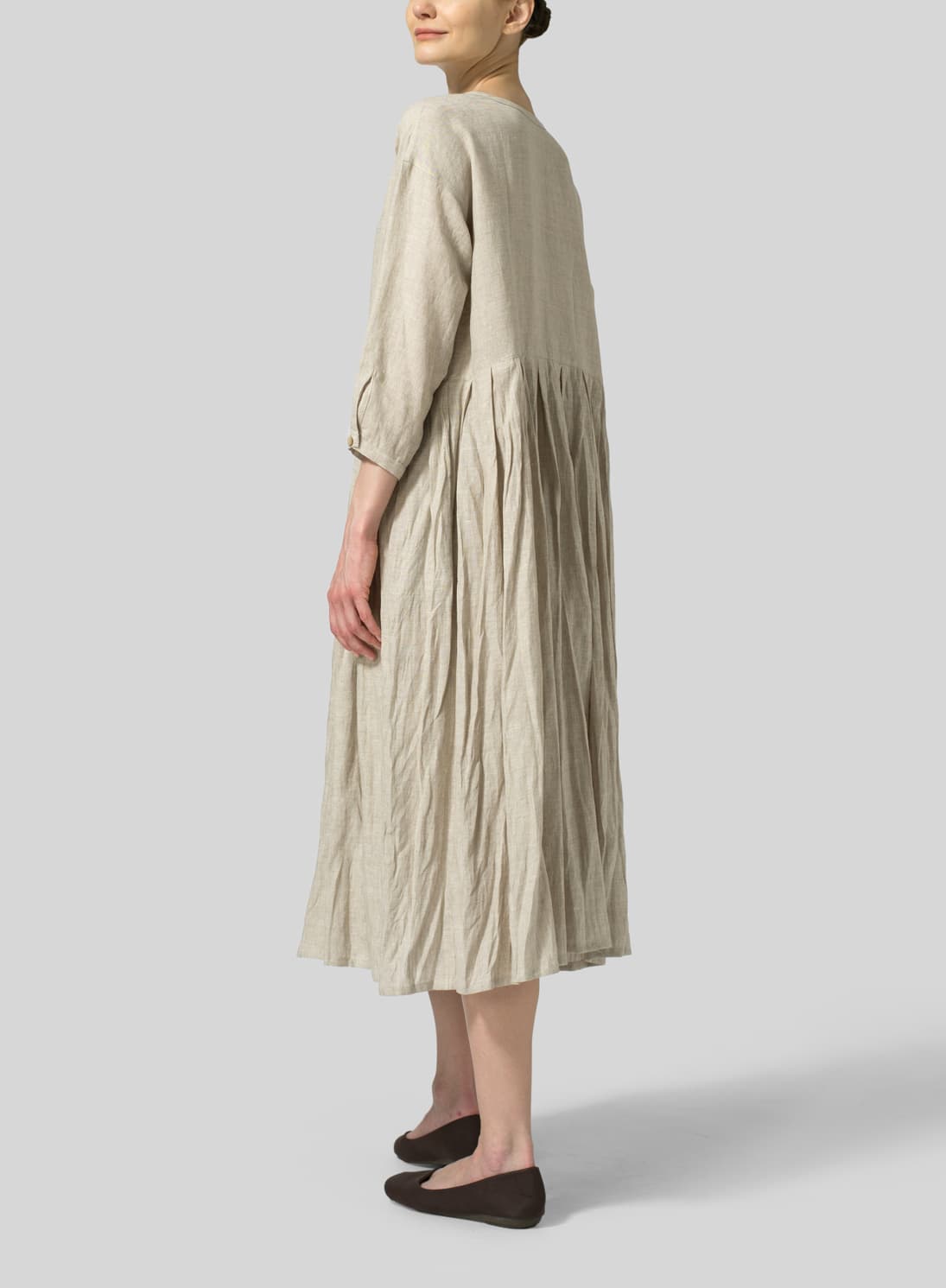 OAT LINEN PLEATED LOOSE LONG DRESS