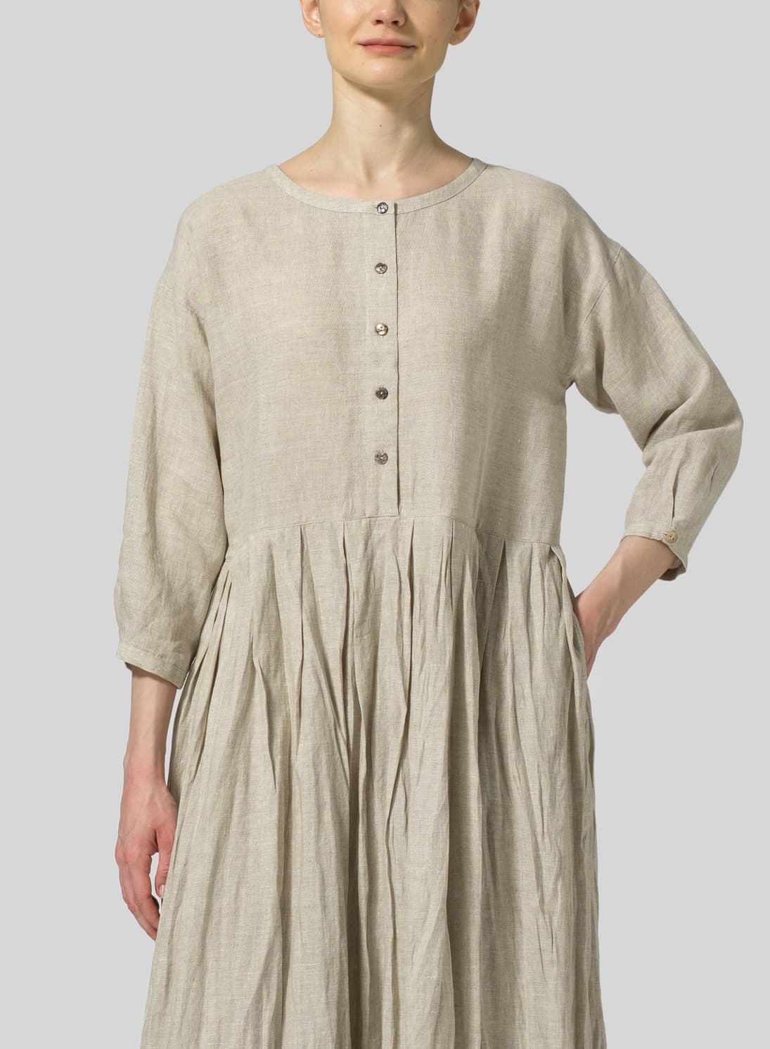 OAT LINEN PLEATED LOOSE LONG DRESS