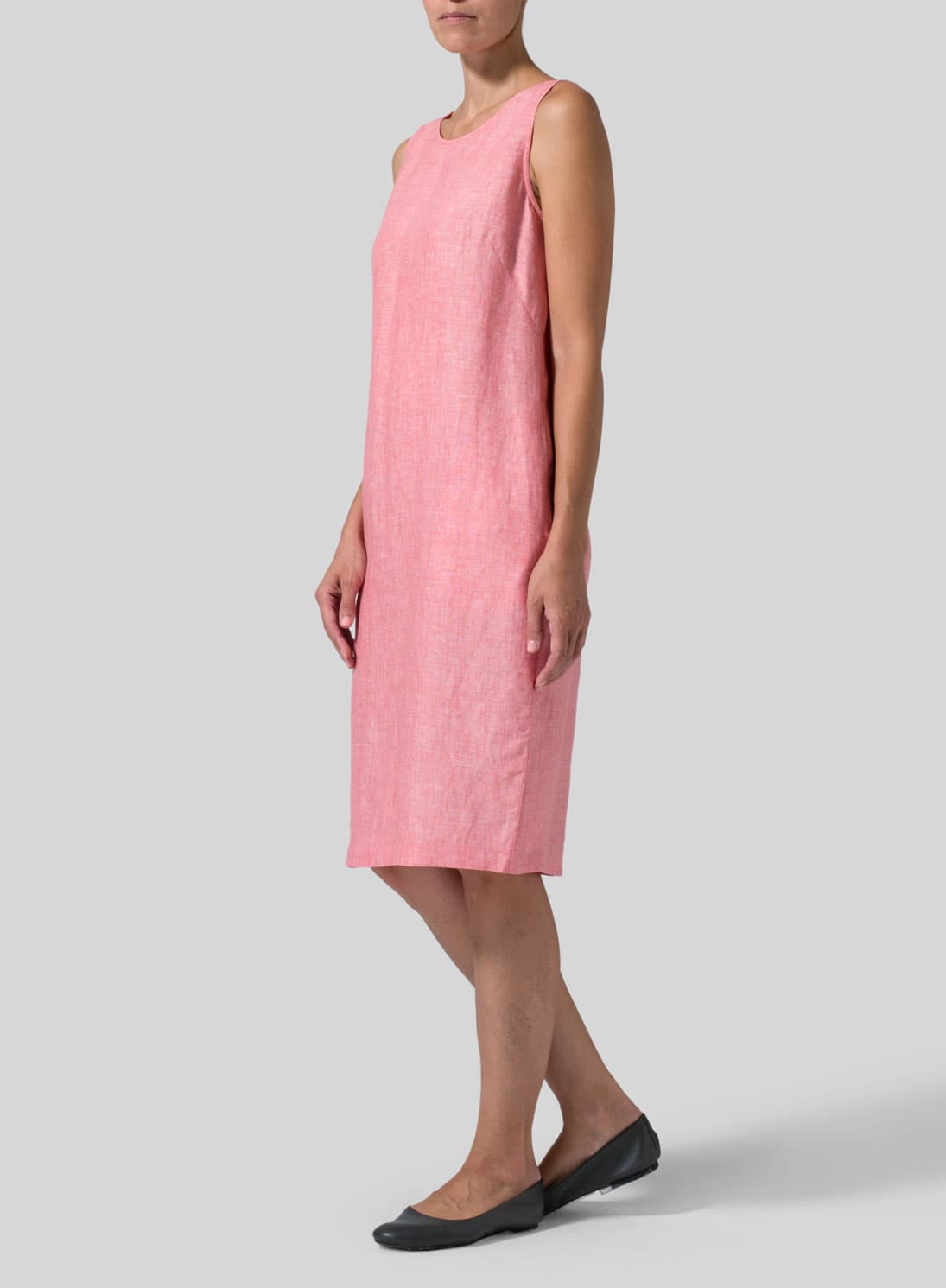 SAKURA PINK LINEN SLEEVELESS MID LENGTH DRESS