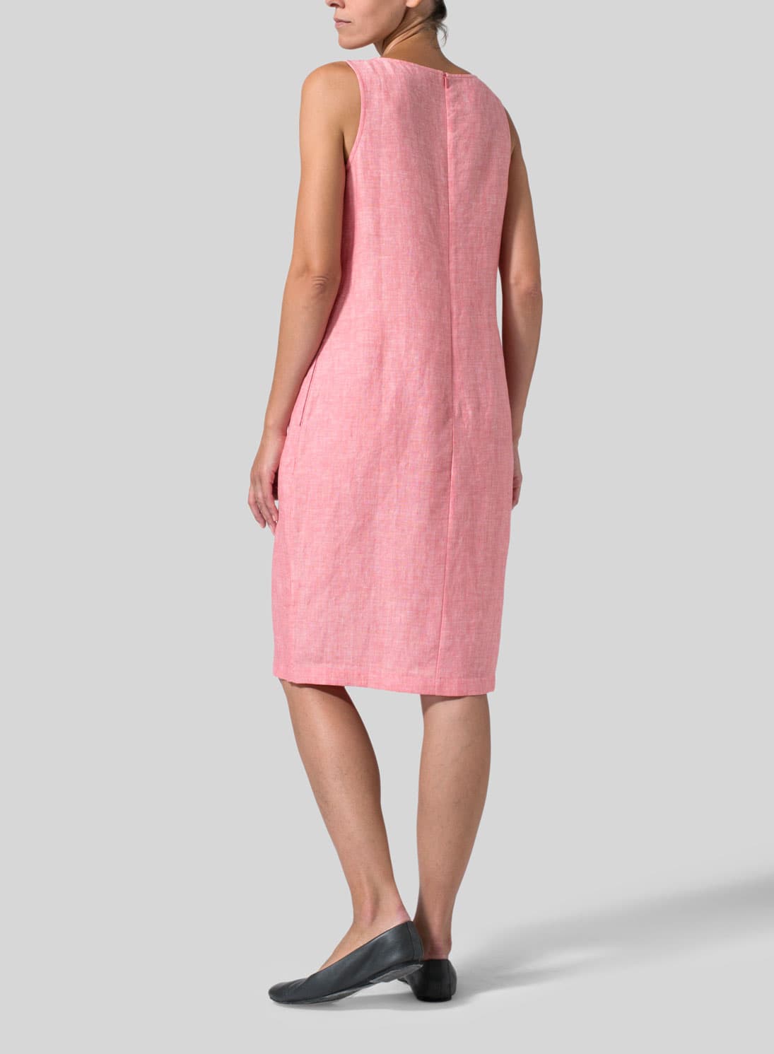 SAKURA PINK LINEN SLEEVELESS MID LENGTH DRESS