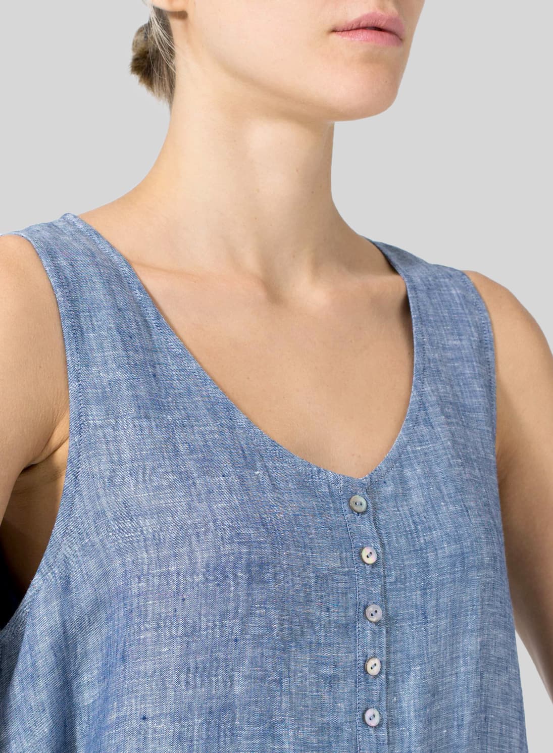 BLUE LINEN LINING A SHAPE MIDI DRESS
