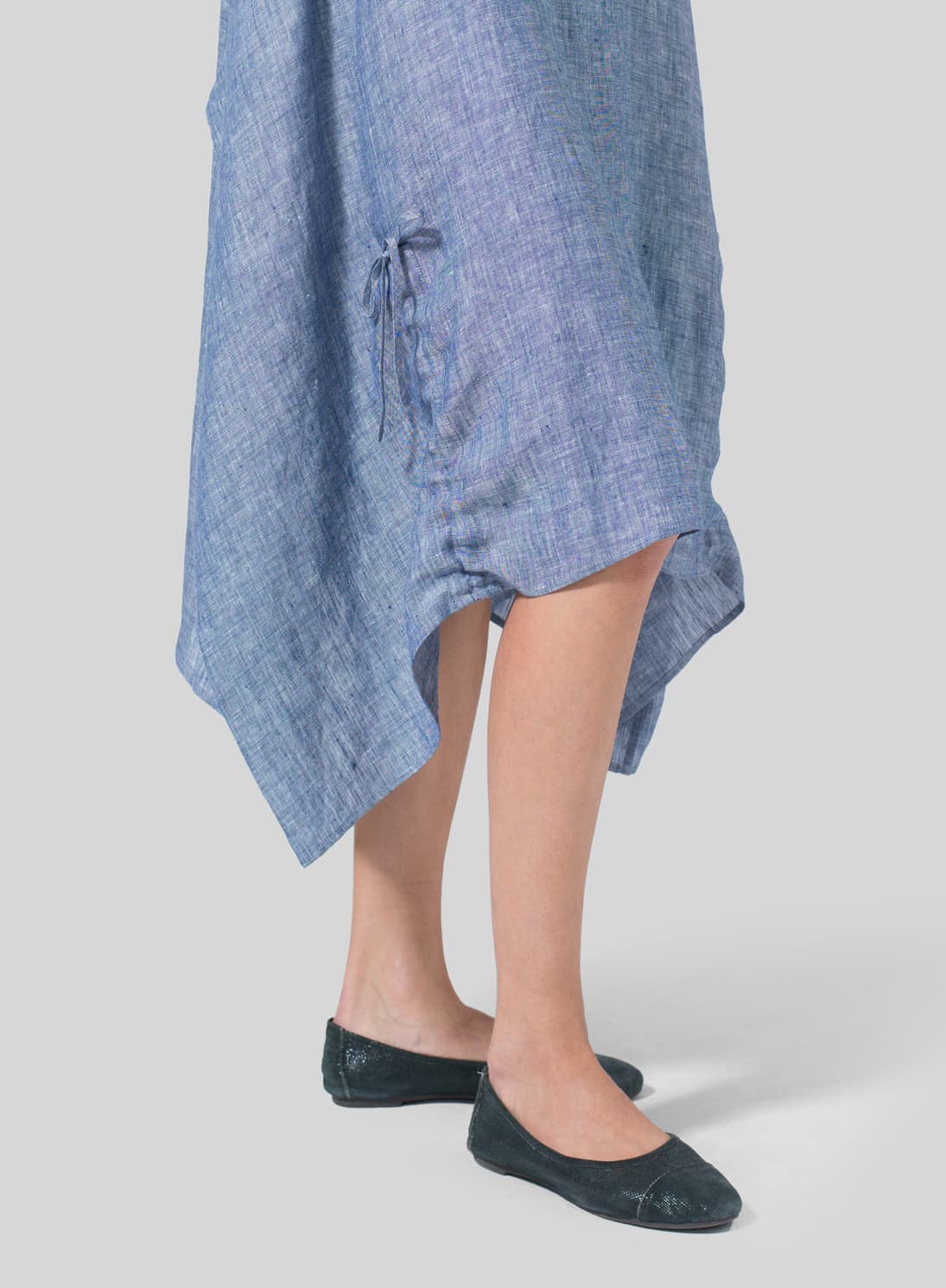 BLUE LINEN LINING A SHAPE MIDI DRESS