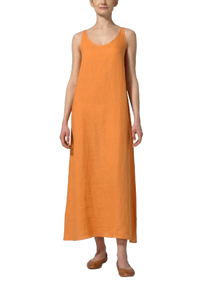 BURNT ORANGE LINEN A LINE LONG DRESS