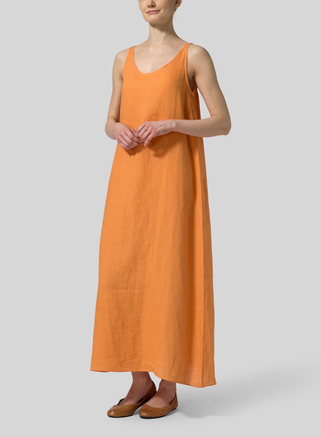 BURNT ORANGE LINEN A LINE LONG DRESS