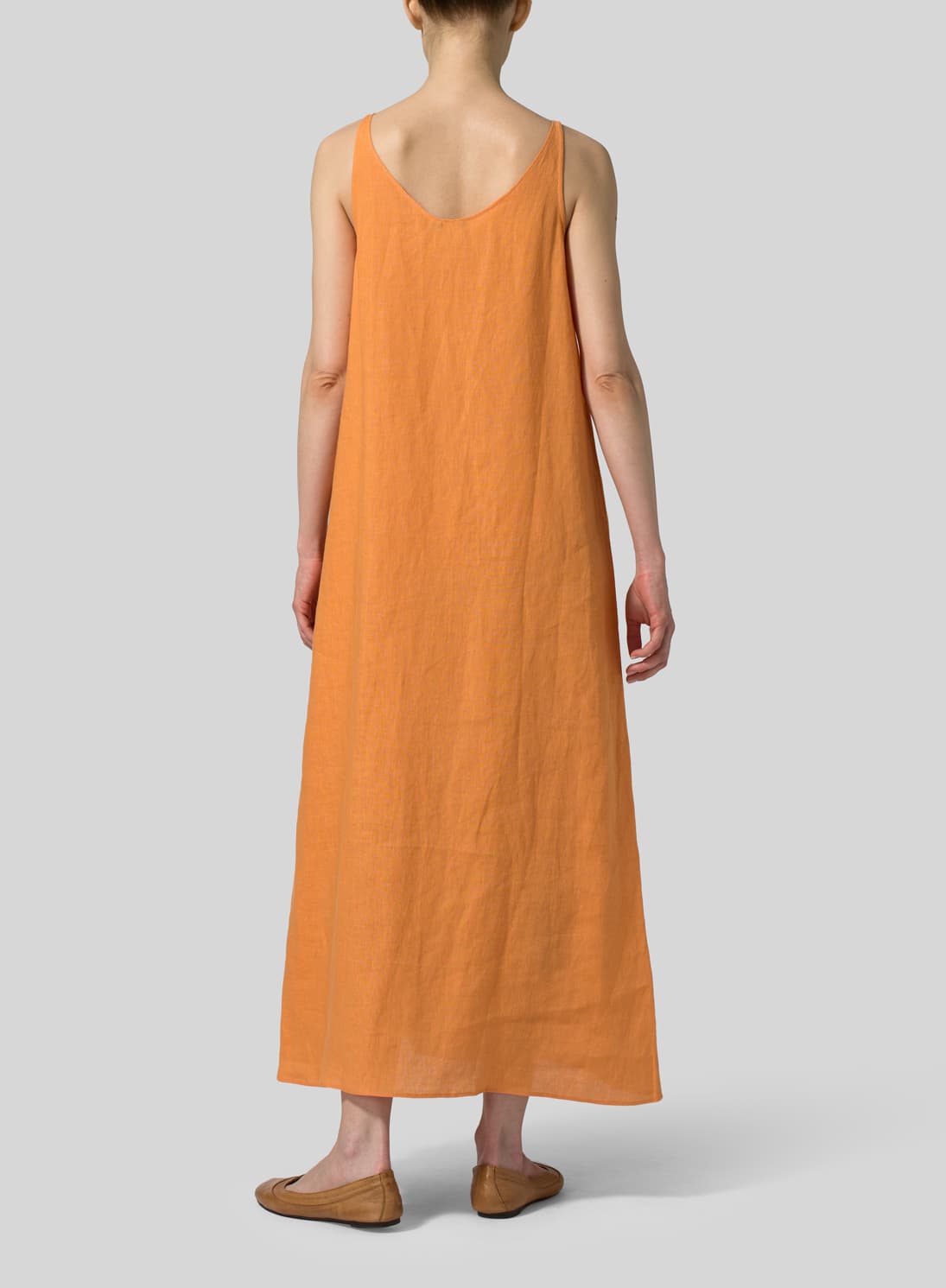 BURNT ORANGE LINEN A LINE LONG DRESS