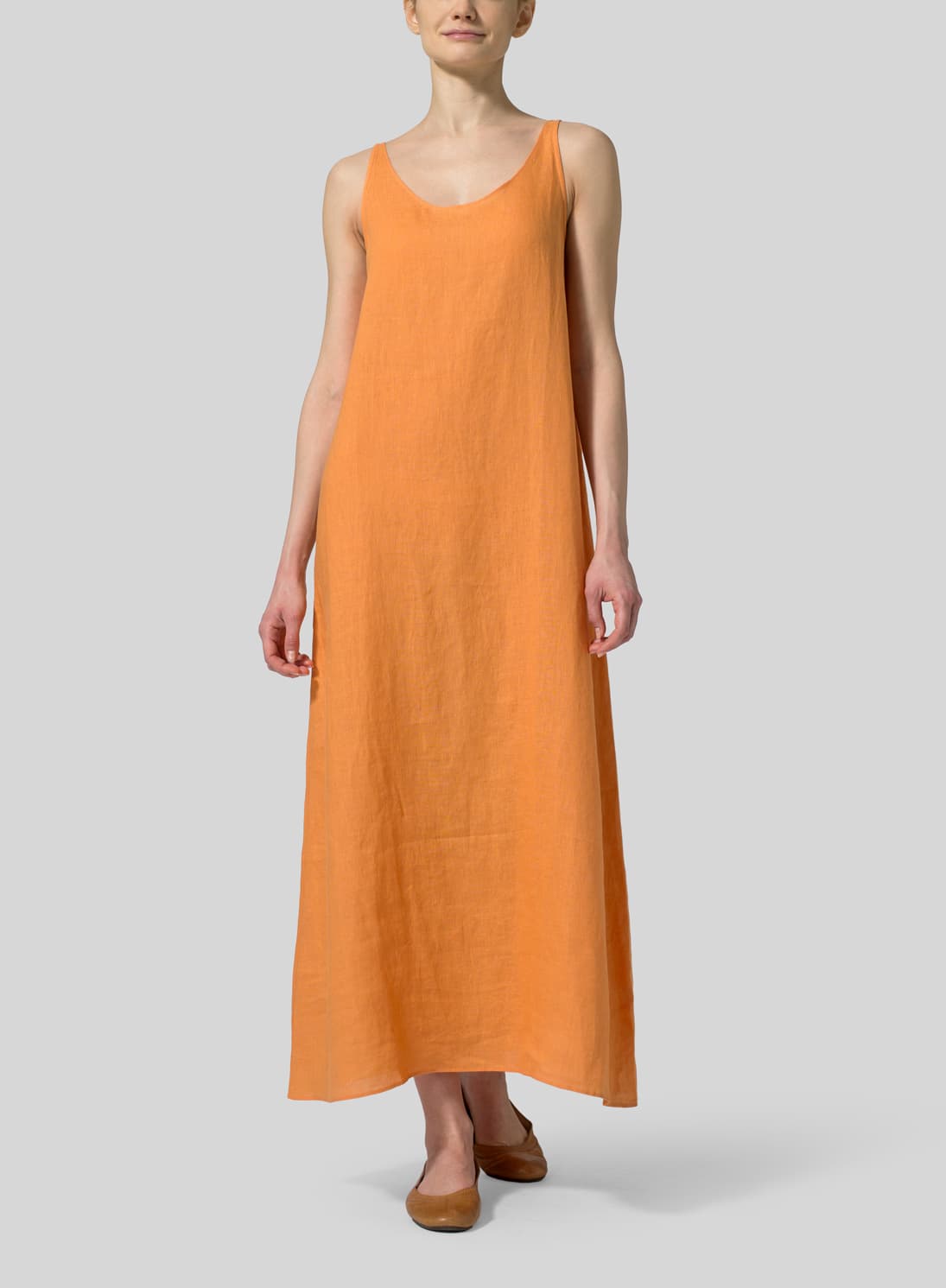 BURNT ORANGE LINEN A LINE LONG DRESS