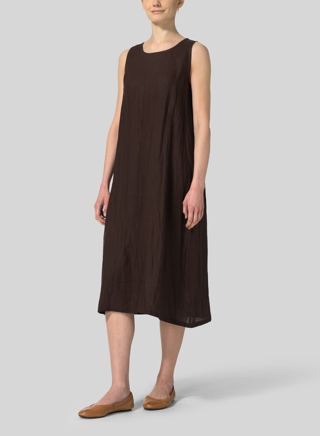 SEPIA LINEN SLEEVELESS DRESS