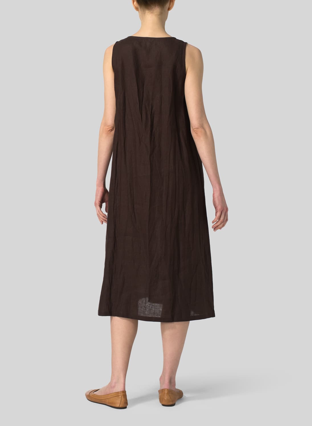 SEPIA LINEN SLEEVELESS DRESS