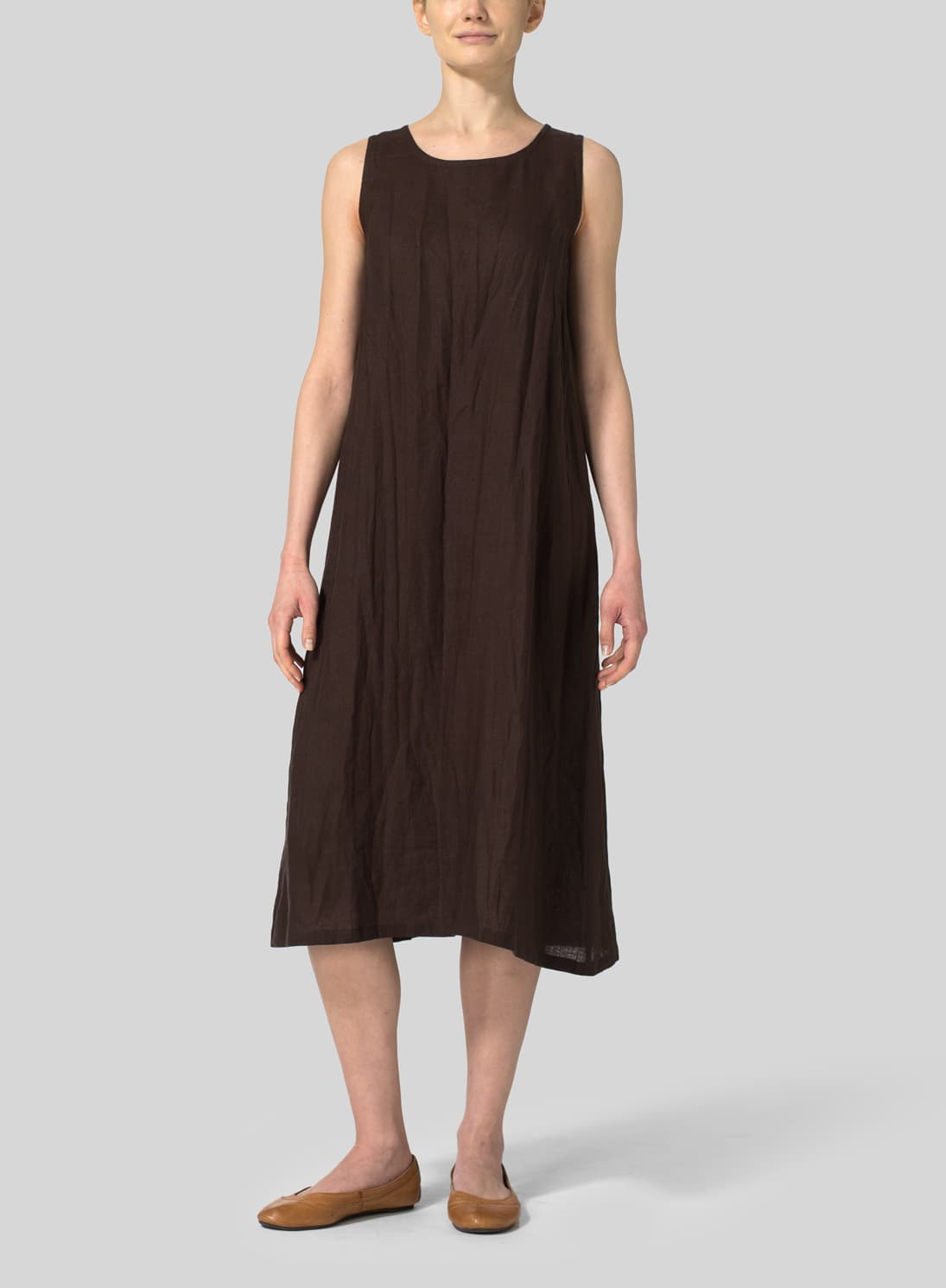 SEPIA LINEN SLEEVELESS DRESS