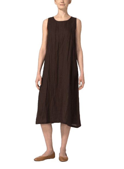 SEPIA LINEN SLEEVELESS DRESS