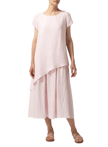 PINK LINEN DOUBLE LAYERS FLOWY LONG DRESS