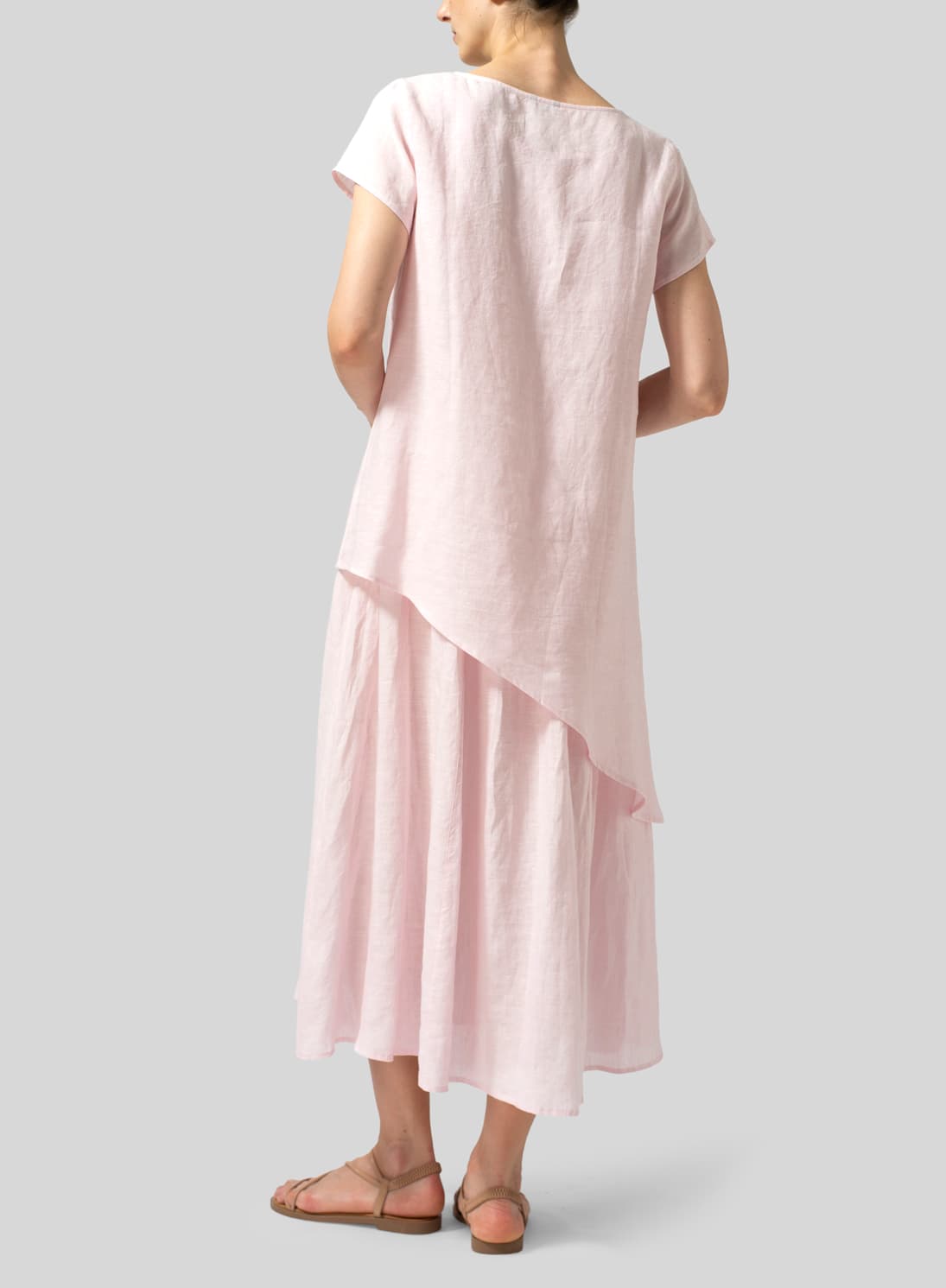 PINK LINEN DOUBLE LAYERS FLOWY LONG DRESS