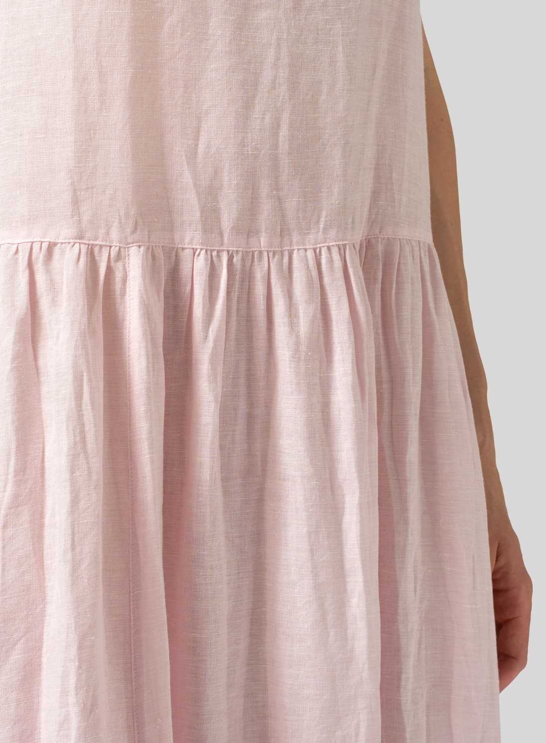 PINK LINEN DOUBLE LAYERS FLOWY LONG DRESS