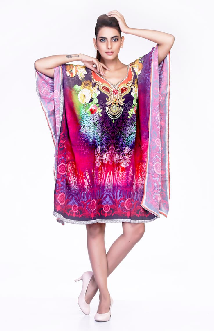 SHORT LENGTH MULTI COLOR PRINTED CAFTAN