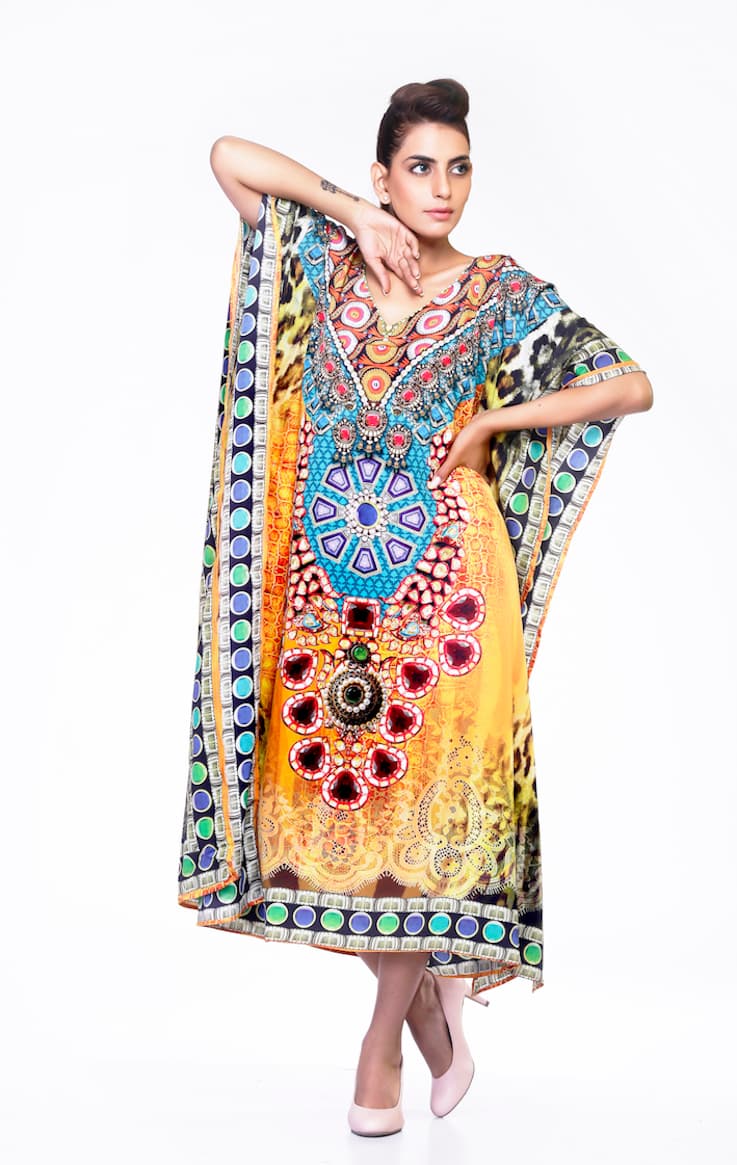V NECK DIGITAL PRINTED CAFTAN