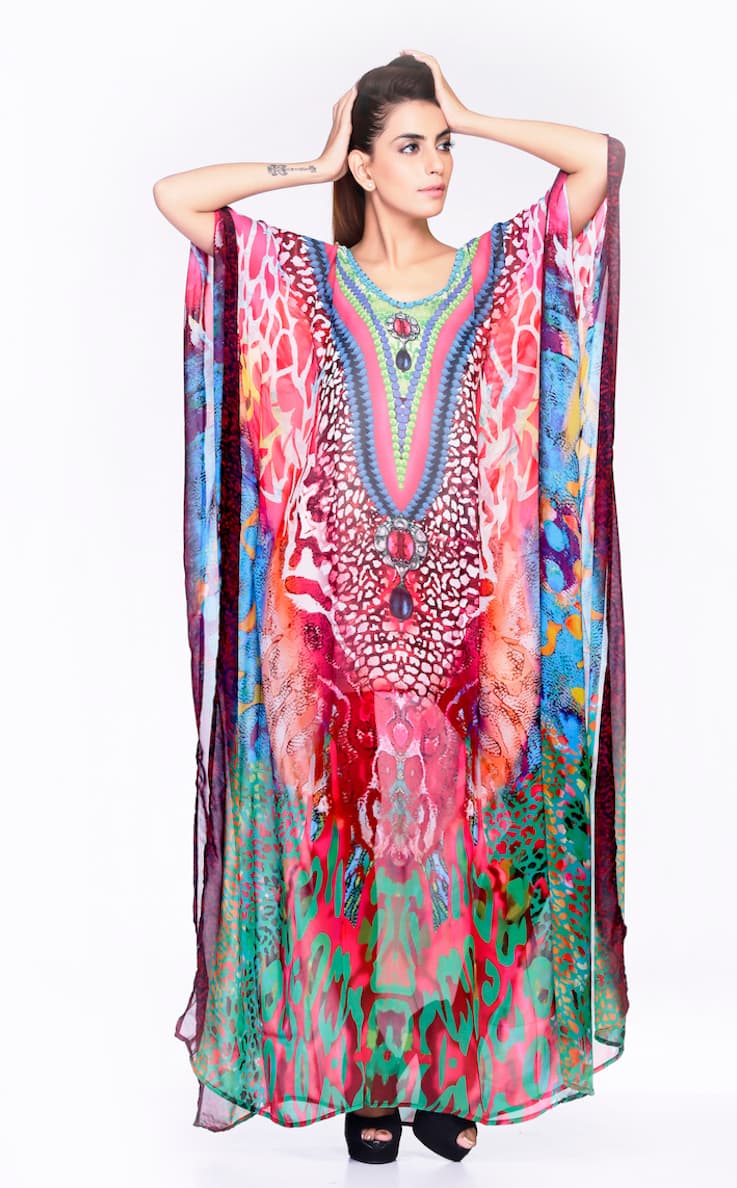 MULTI COLOR LONG LENGTH DIGITAL PRINTED CAFTAN