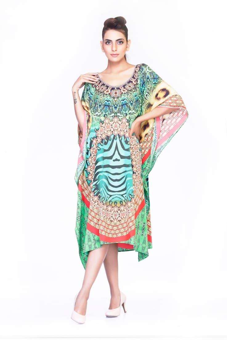 GREEN COLOR ROUND NECK CAFTAN