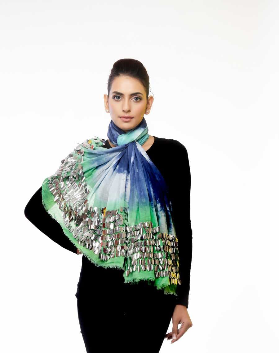 TIE DIE WITH SEQUENCE BEAD COTTON SCARF