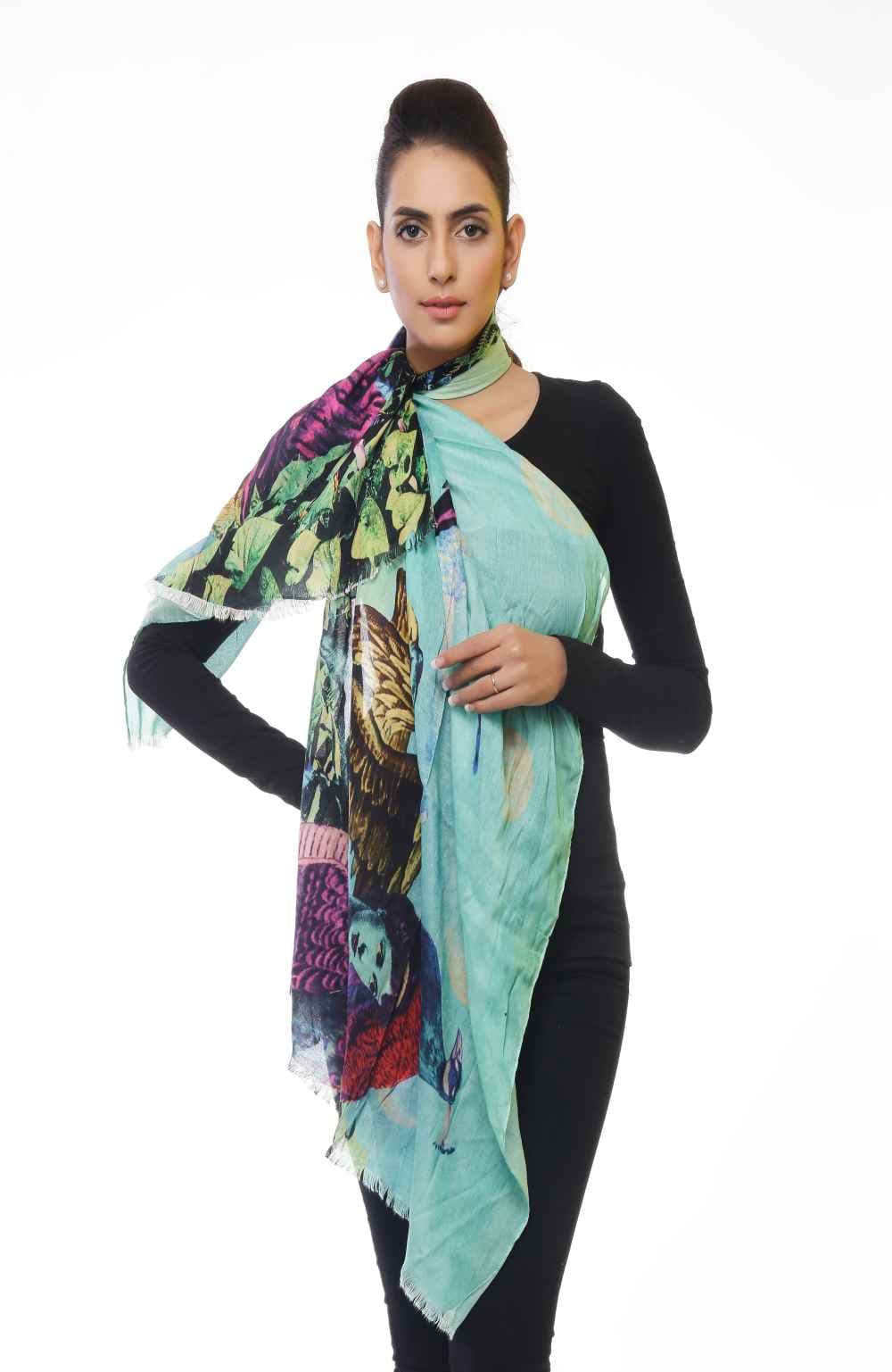 HAND PRINT VISCOSE TURQUOISE COLOUR SCARF