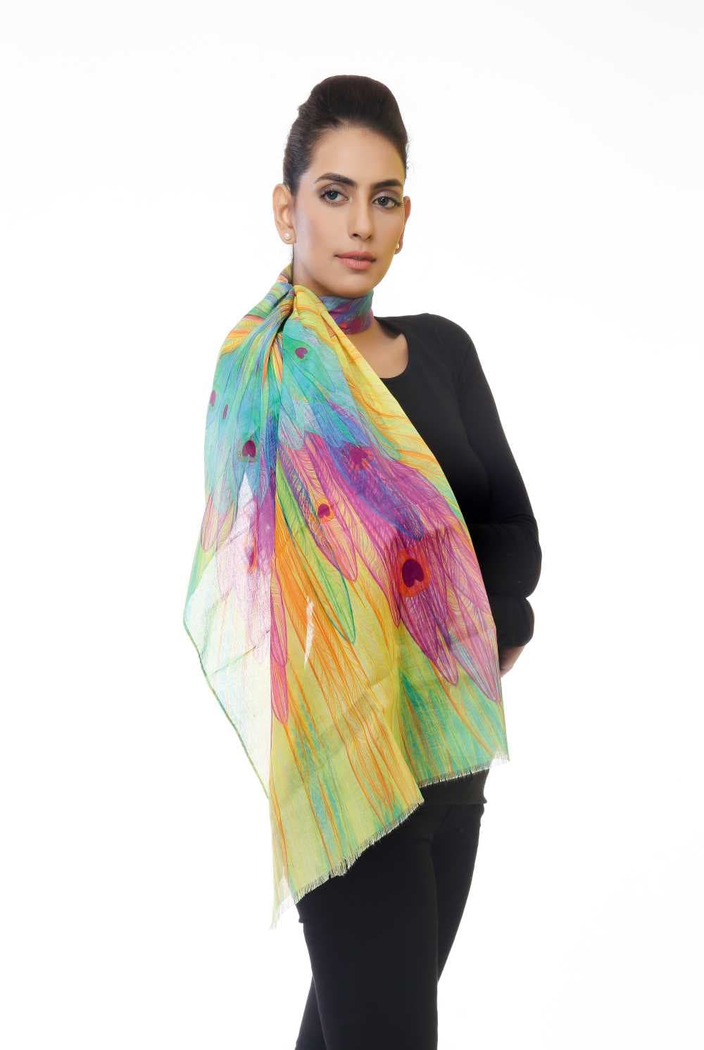 FEATHER PRINT COTTON SCARF