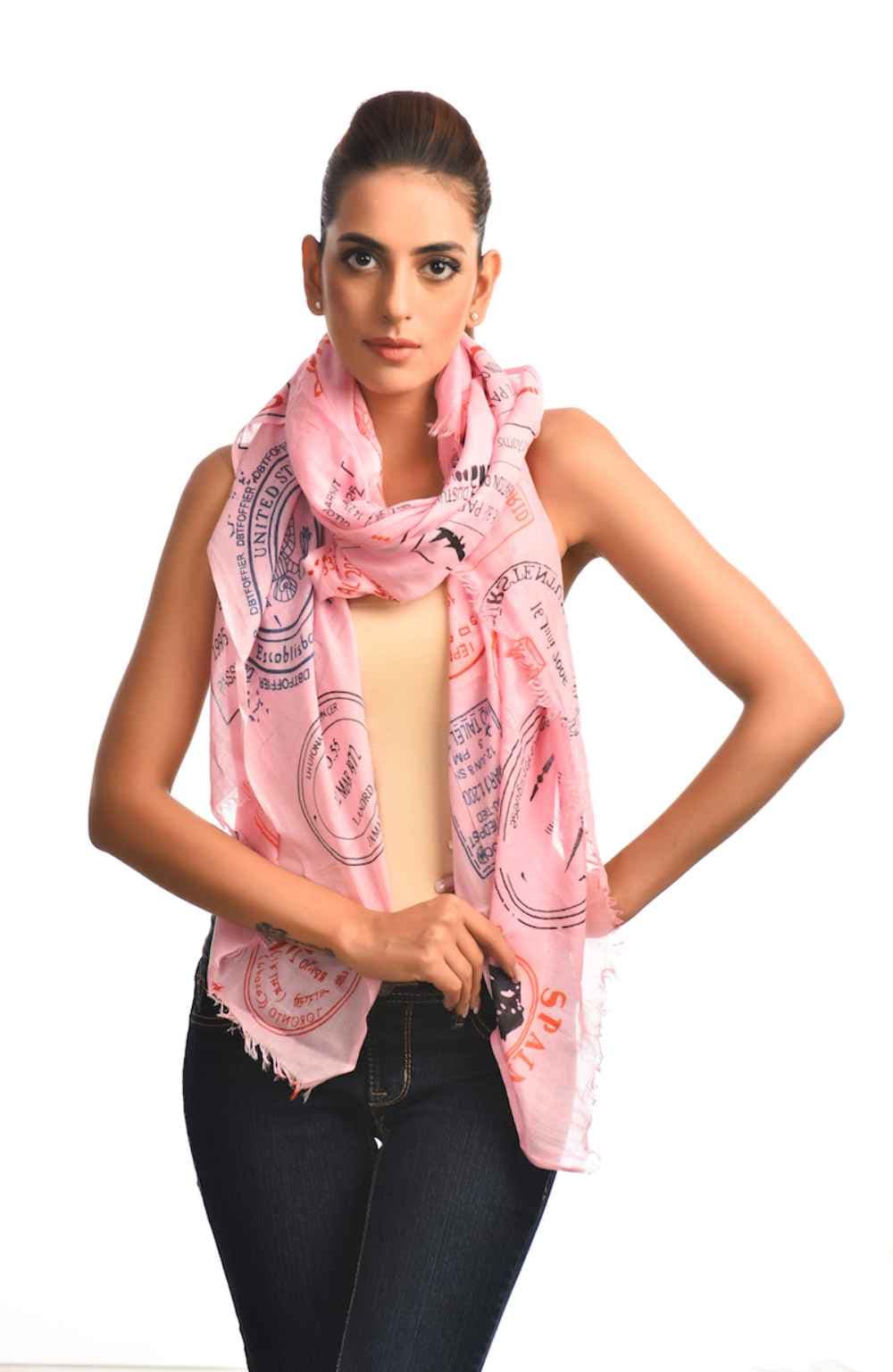 ROSE PINK PRINTED VISCOSE SCARF