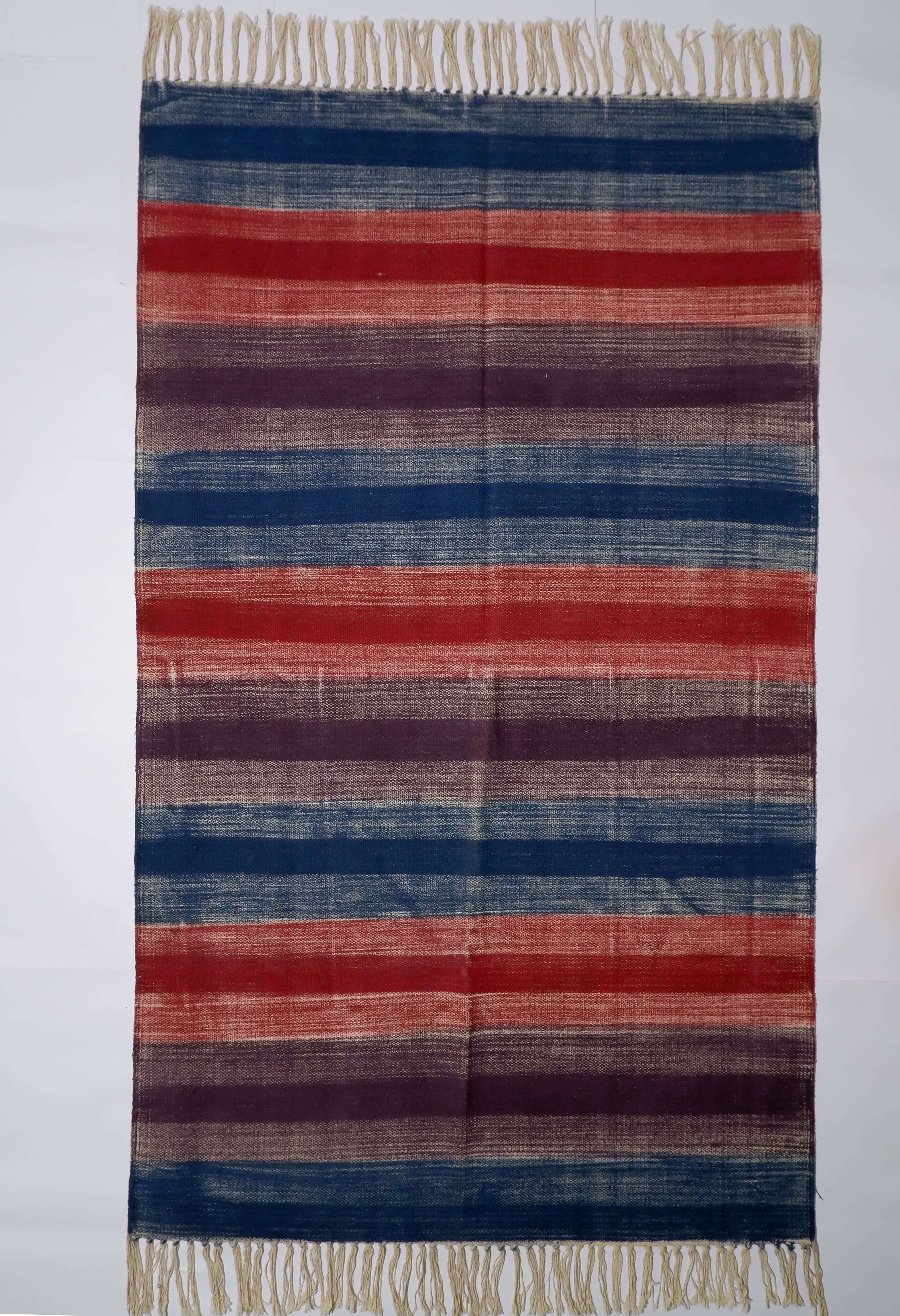 INDIAN DHURRIE MULTI STRIPES BLOCK PRINTED COTTON RUG