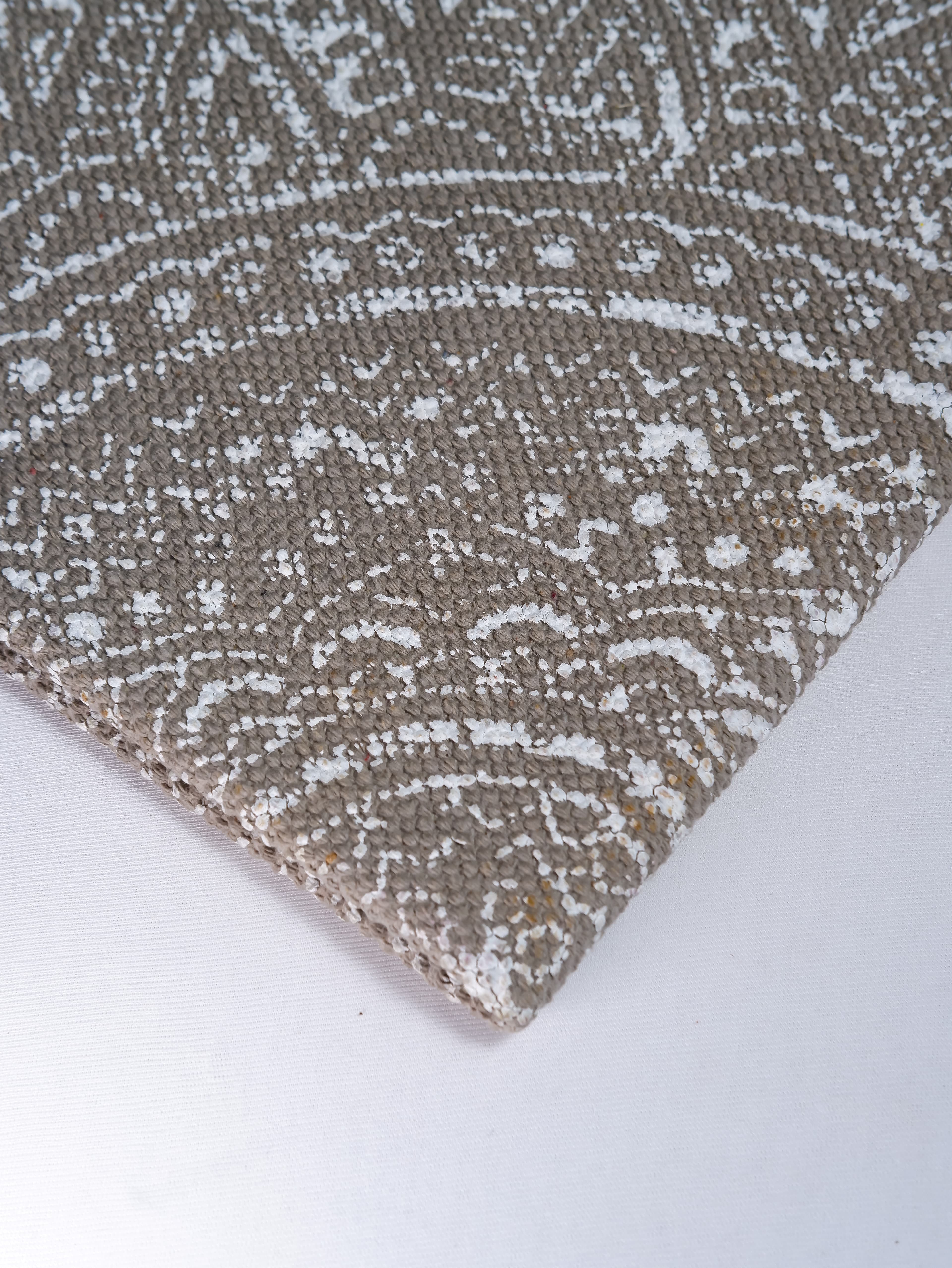 INDIAN DHURRIE GREY MANDALA BLOCK PRINTED COTTON RUG