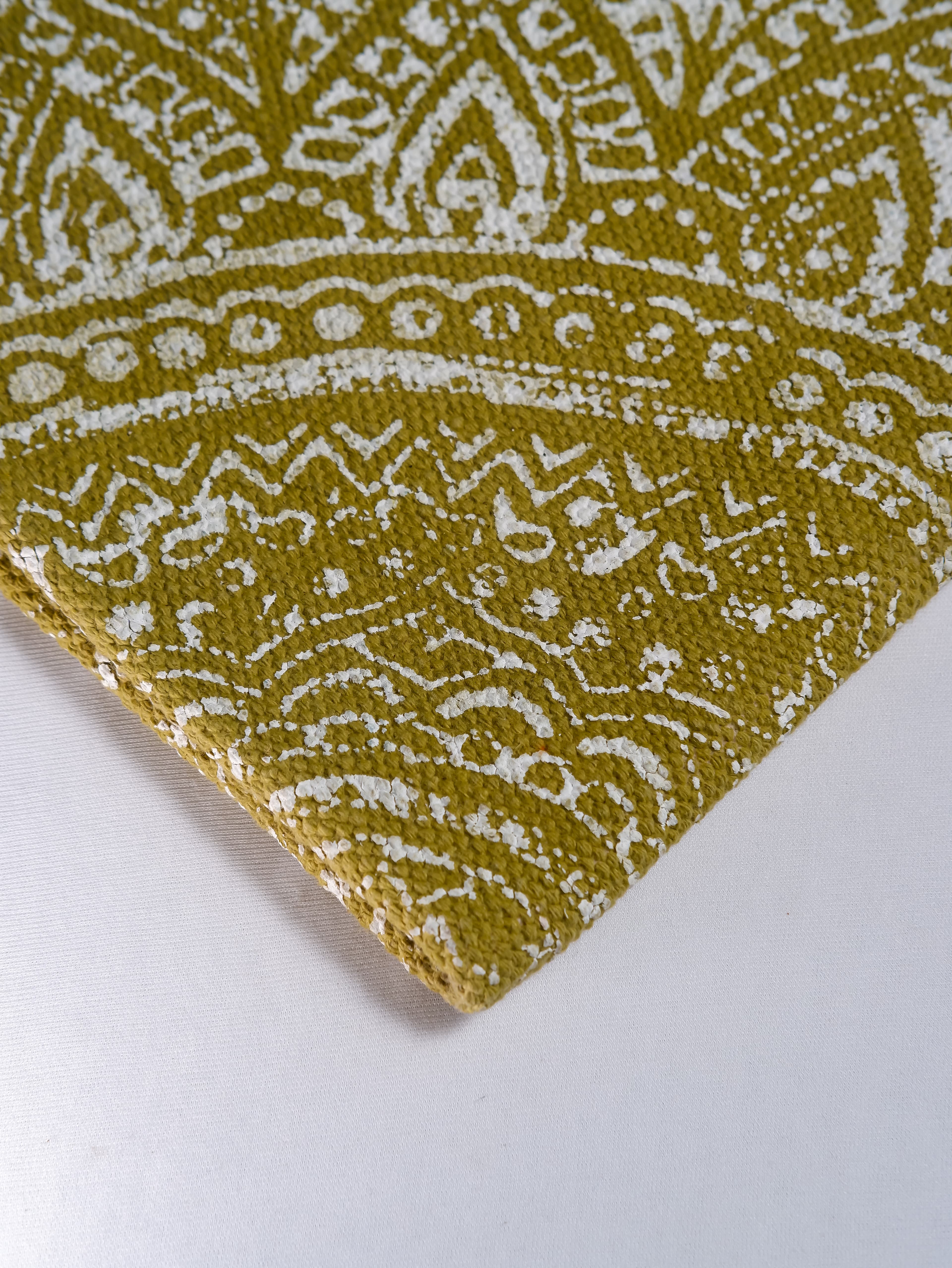 INDIAN DHURRIE GREEN MANDALA BLOCK PRINTED COTTON RUG