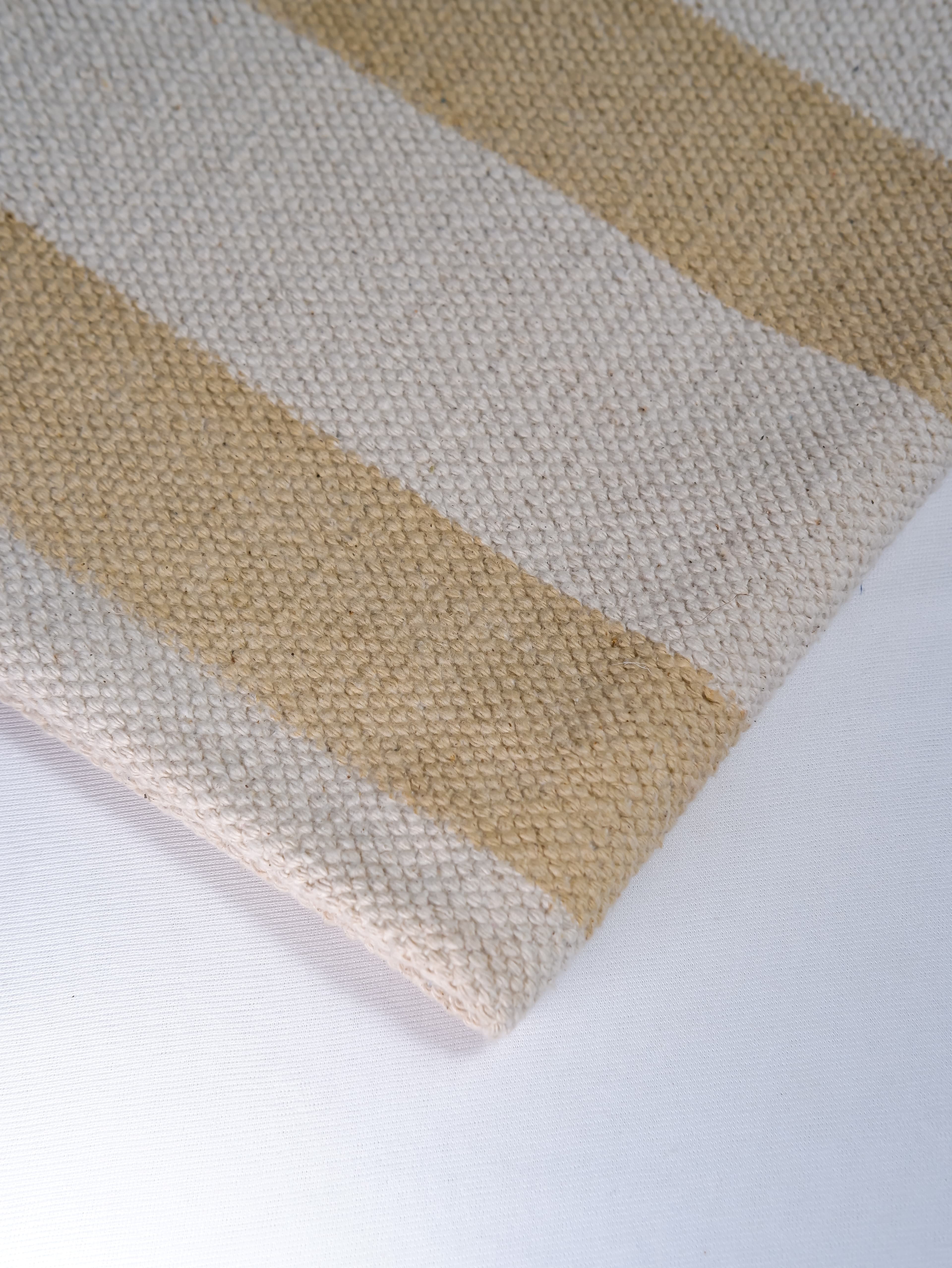 INDIAN DHURRIE HORIZONTAL STRIPES BLOCK PRINTED COTTON RUG