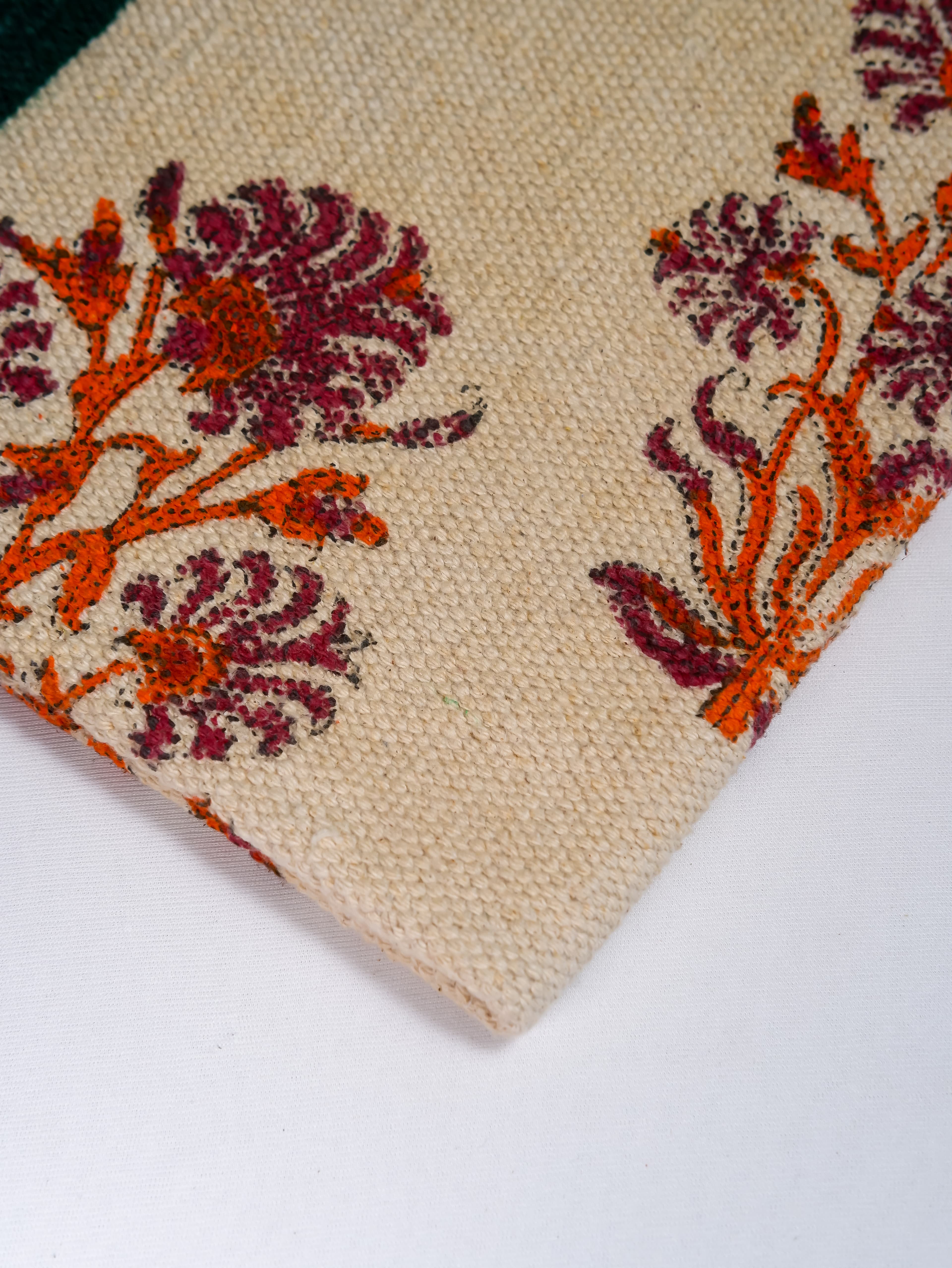 INDIAN DHURRIE FLORAL BLOCK PRINTED COTTON RUG