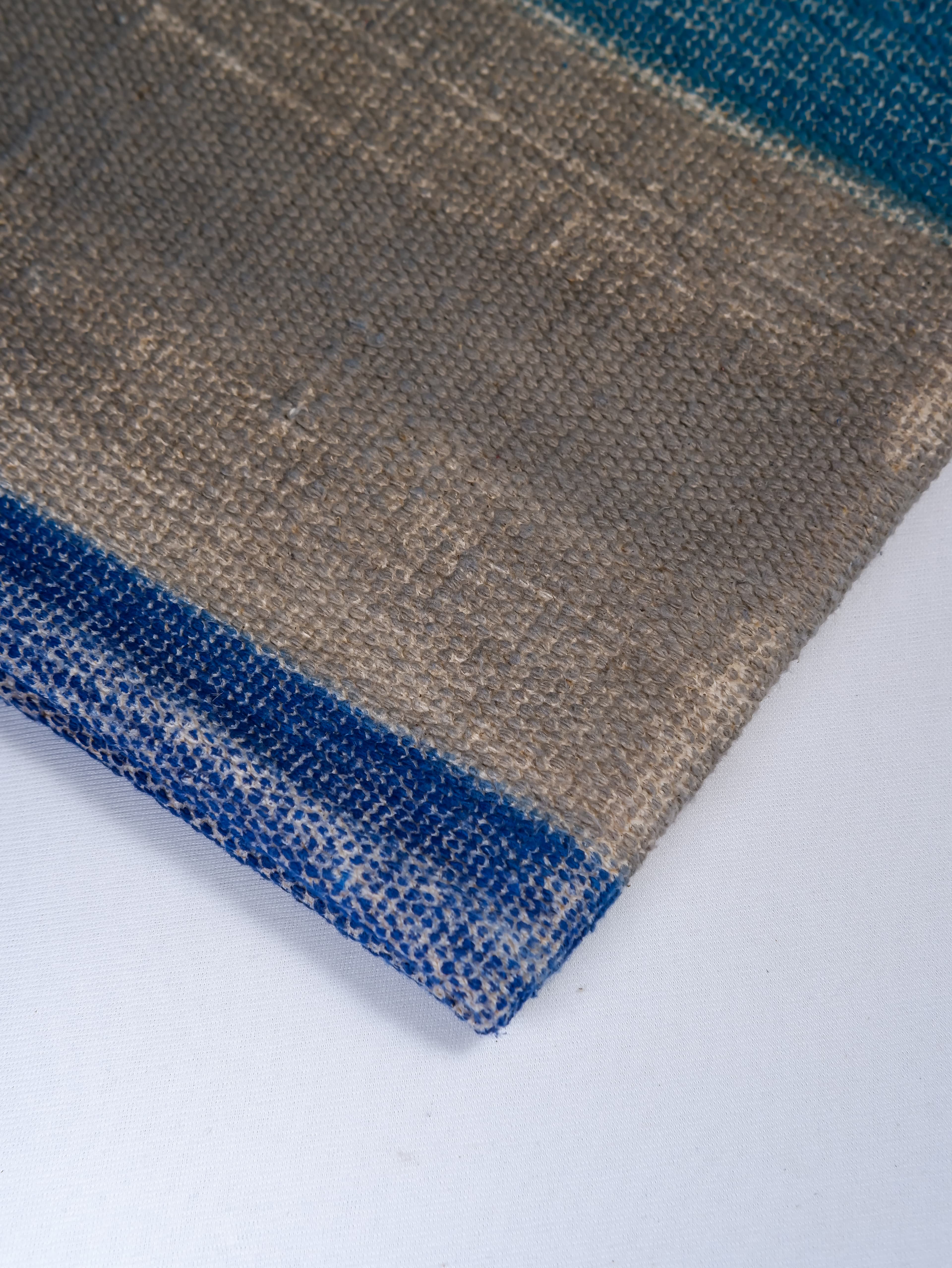 INDIAN DHURRIE BLUE STRIPES BLOCK PRINTED COTTON RUG