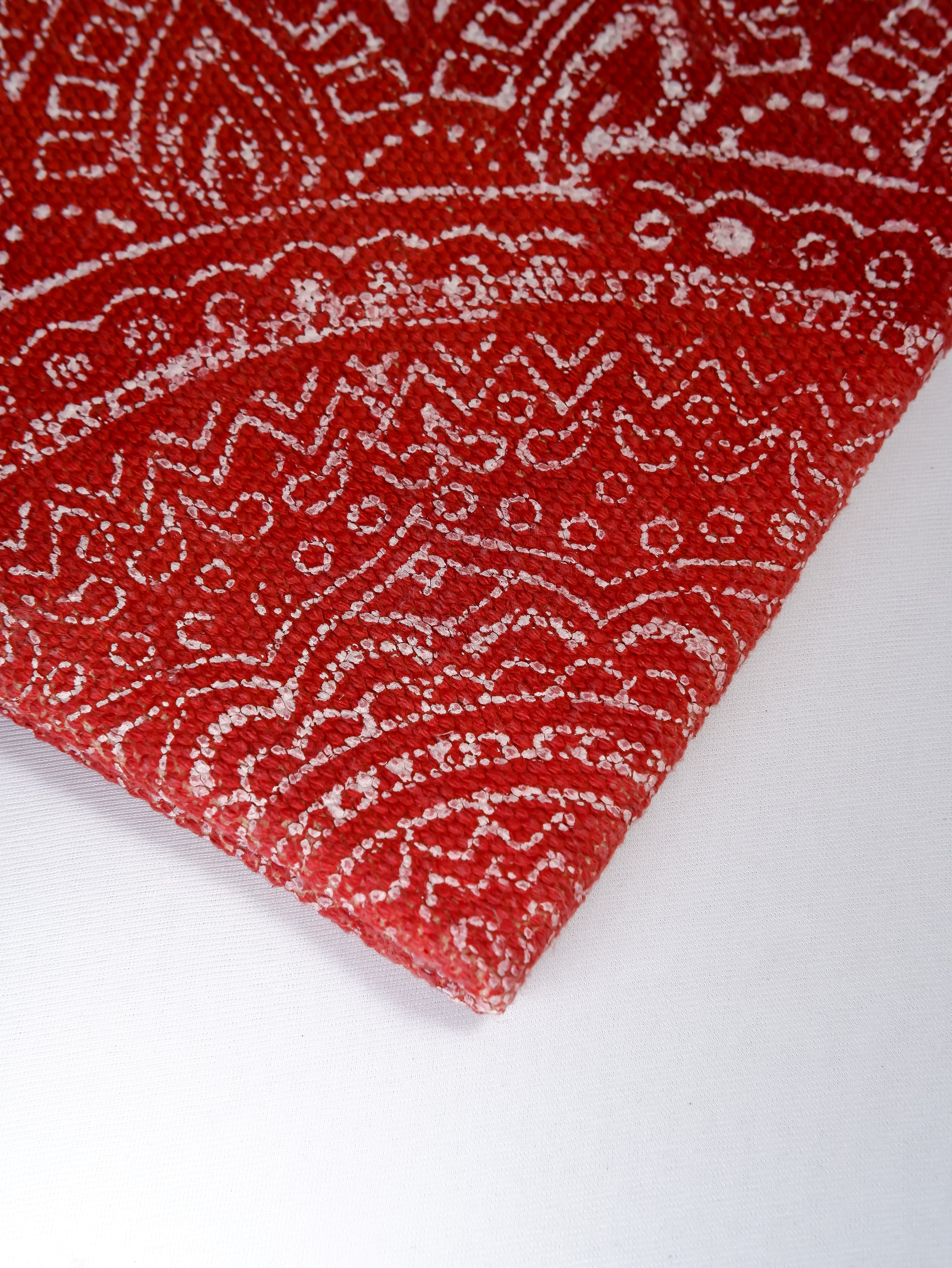 INDIAN DHURRIE RED MANDALA BLOCK PRINTED COTTON RUG