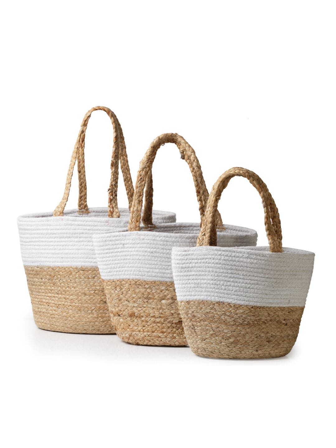 CONCEPTS SET OF 3 BEIGE STRIPED BRAIDED JUTE HANDBAG
